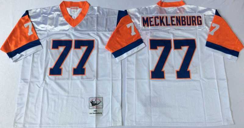 Mens Denver Broncos #77 Karl Mecklenburg White Throwback Stitched Football Jersey