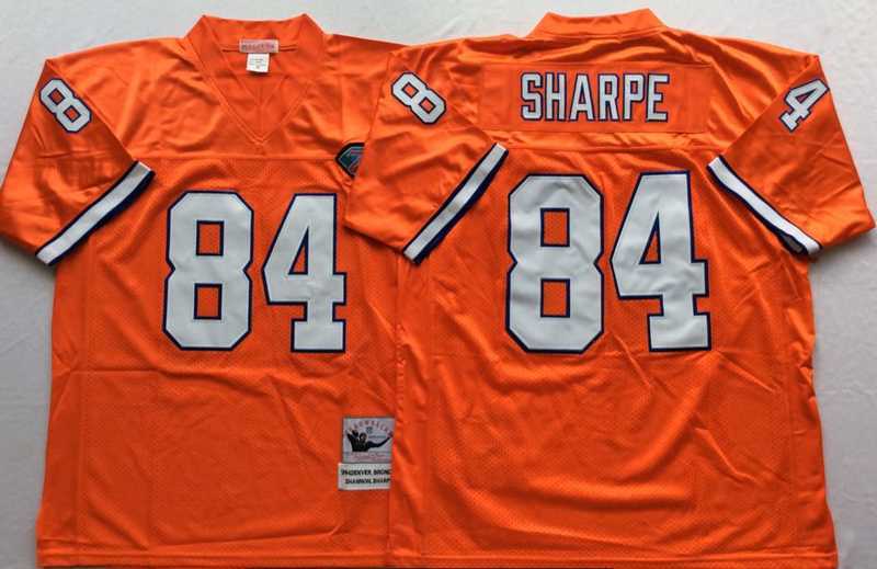 Mens Denver Broncos #84 Shannon Sharpe Orange Throwback Stitched Football Jersey