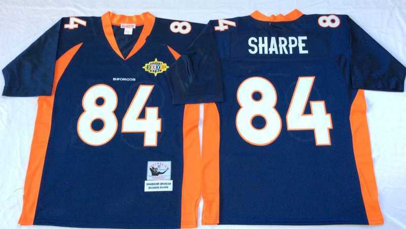 Mens Denver Broncos #84 Shannon Sharpe Navy Throwback Stitched Football Jersey