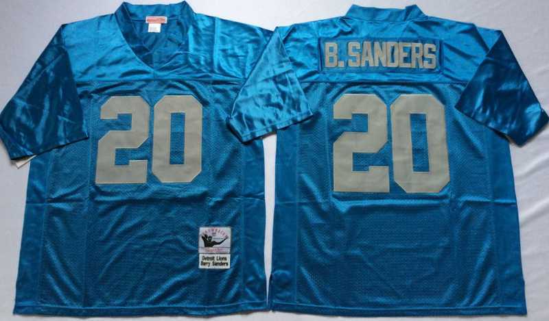Mens Detroit Lions #20 Barry Sanders Blue Throwback Stitched Football Jersey1