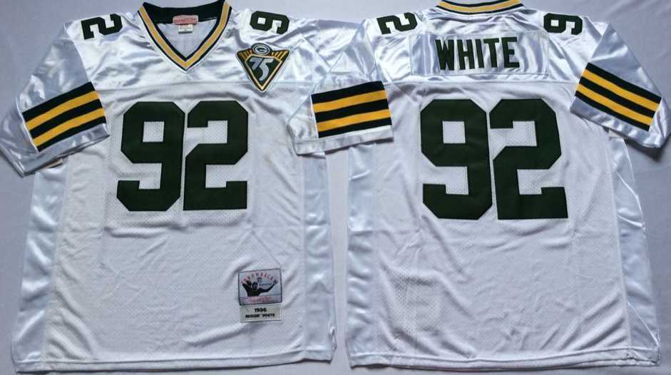 Mens Green Bay Packers #92 Reggie White White Throwback Stitched Football Jersey