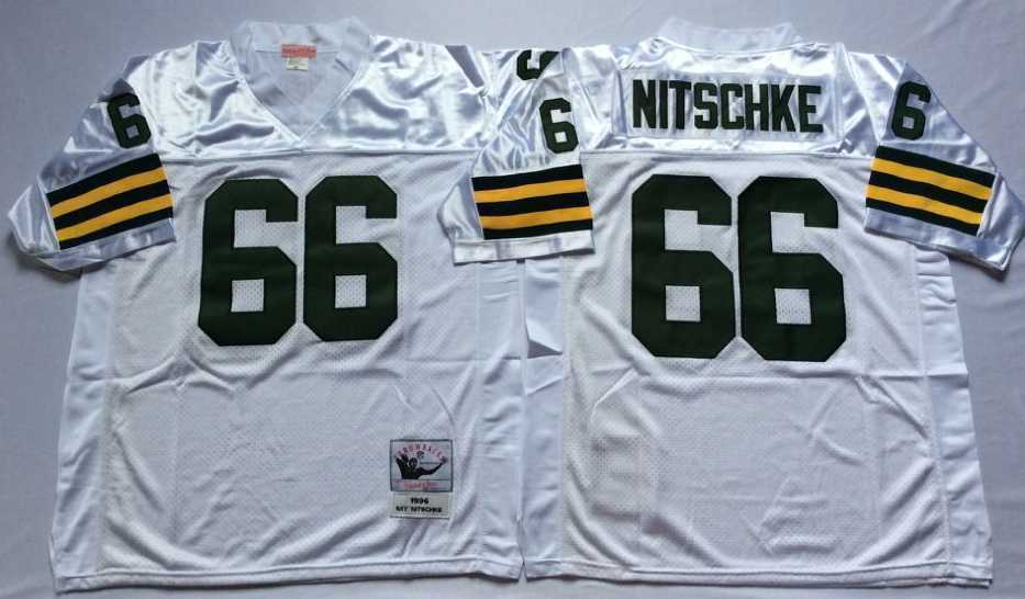 Mens Green Bay Packers #66 Ray Nitschke White Throwback Stitched Football Jersey