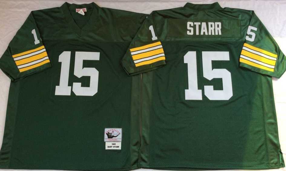 Mens Green Bay Packers #15 Bart Starr Green Throwback Stitched Football Jersey