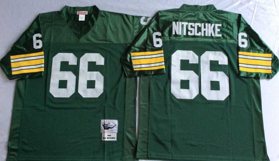 Mens Green Bay Packers #66 Ray Nitschke Green Throwback Stitched Football Jersey