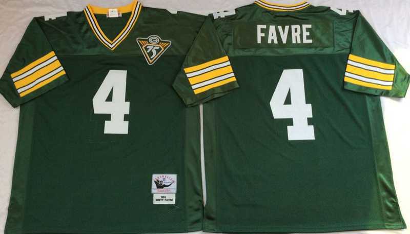 Mens Green Bay Packers #4 Brett Favre Green Throwback Stitched Football Jersey