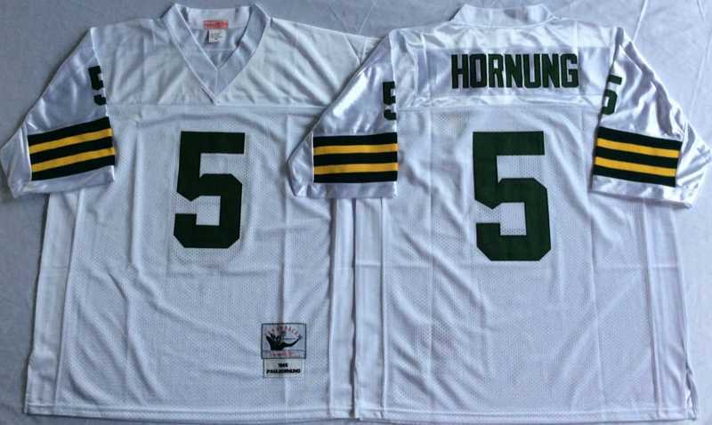 Mens Green Bay Packers #5 Paul Hornung White Throwback Stitched Football Jersey