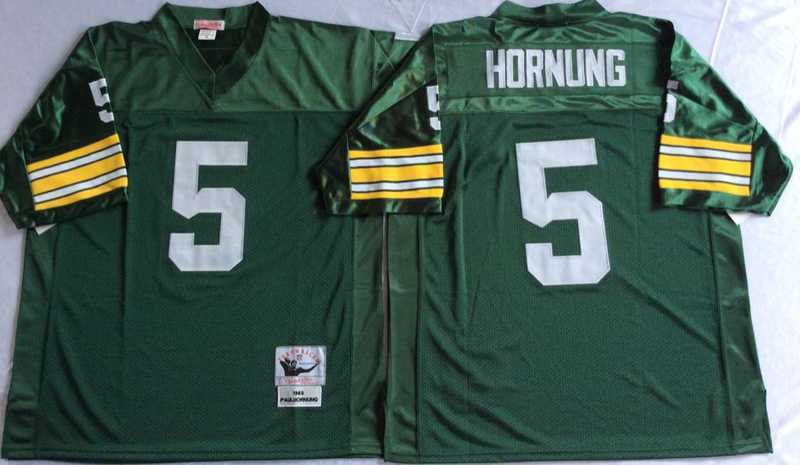 Mens Green Bay Packers #5 Paul Hornung Green Throwback Stitched Football Jersey