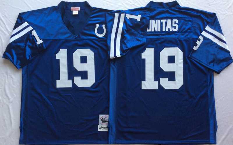 Mens Indianapolis Colts #19 Johnny Unitas Blue Throwback Stitched Football Jersey