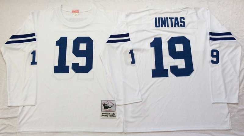 Mens Indianapolis Colts #19 Johnny Unitas White Throwback Stitched Football Jersey