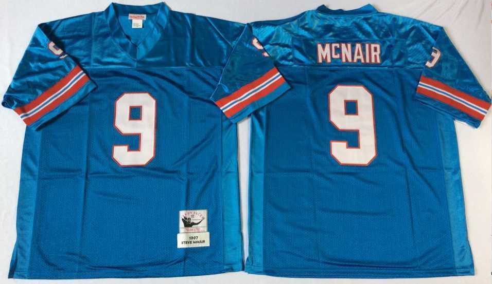 Mens Houston Oilers #9 Steve McNair Blue Throwback Stitched Football Jersey