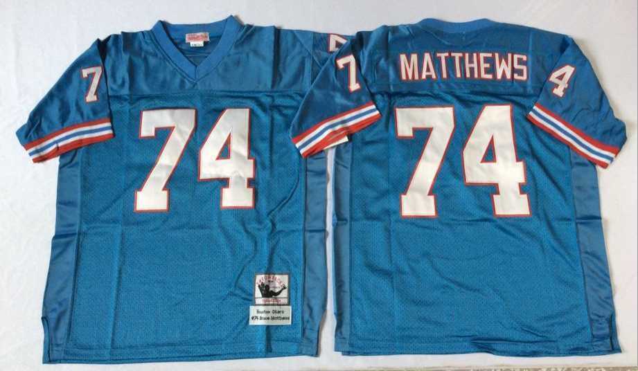 Mens Houston Oilers #74 Bruce Matthews Blue Throwback Stitched Football Jersey