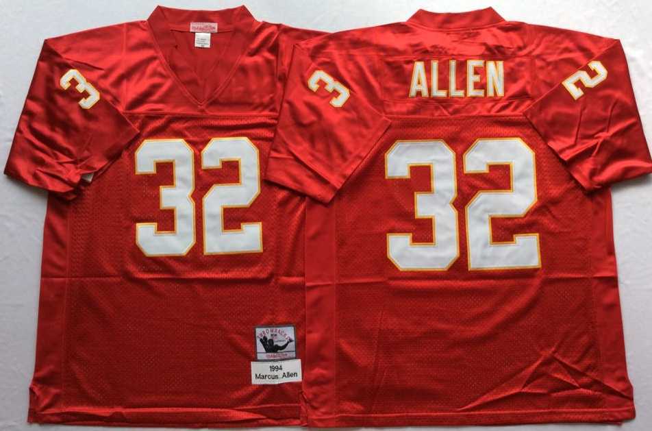 Mens Kansas City Chiefs #32 Marcus Allen Red Throwback Stitched Football Jersey