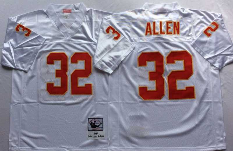 Mens Kansas City Chiefs #32 Marcus Allen White Throwback Stitched Football Jersey