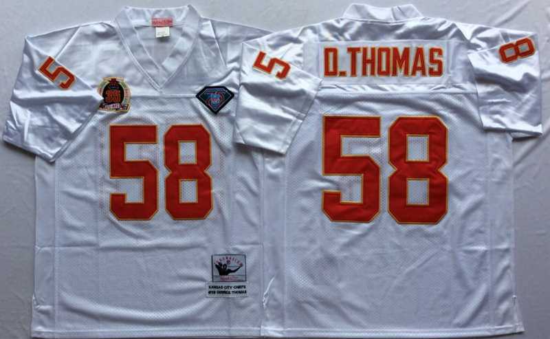 Mens Kansas City Chiefs #58 Derrick Thomas White Throwback Stitched Football Jersey