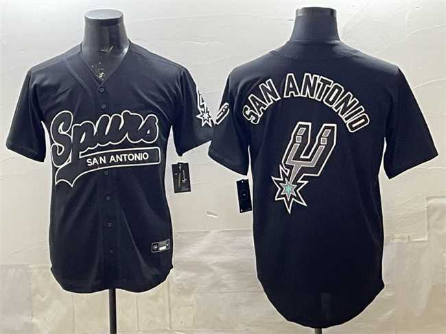 Mens San Antonio Spurs Team Big Logo Black Stitched Baseball Jersey