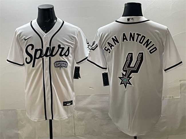 Mens San Antonio Spurs Team Big Logo White Stitched Baseball Jersey