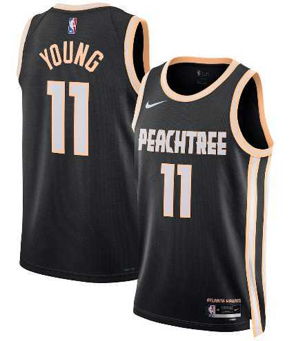 Mens Atlanta Hawks #11 Trae Young Black 2025-26 City Edition Swingman Stitched Jersey Dzhi
