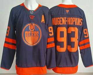 Mens Edmonton Oilers #93 Ryan Nugent Hopkins Navy Authentic Jersey