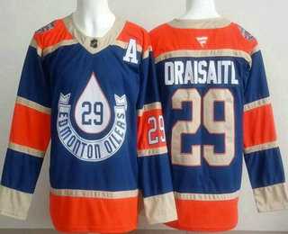 Mens Edmonton Oilers #29 Leon Draisaitl Blue Heritage Classic Authentic Jersey