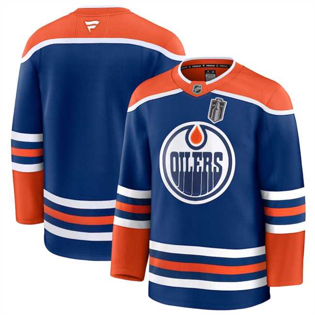 Mens Edmonton Oilers Blank Royal 2025 Stanley Cup Final Patch Stitched Hockey Jersey