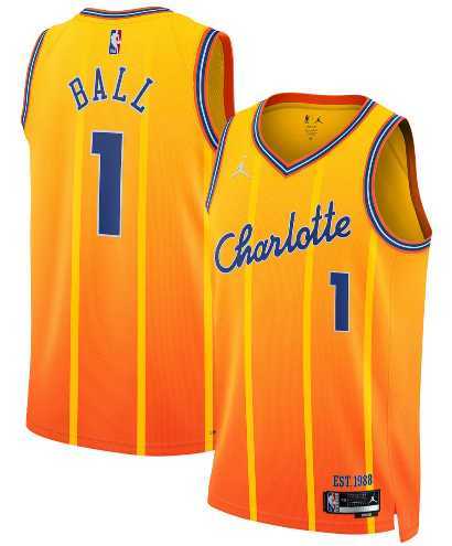 Mens Charlotte Hornets #1 LaMelo Ball Gold 2025-26 City Edition Swingman Stitched Jersey Dzhi