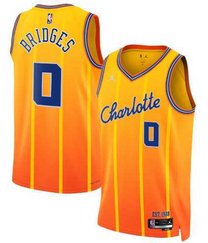 Mens Charlotte Hornets #0 Miles Bridges Gold 2025-26 City Edition Swingman Stitched Jersey Dzhi