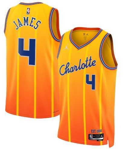 Mens Charlotte Hornets #4 Sion James Gold 2025-26 City Edition Swingman Stitched Jersey Dzhi