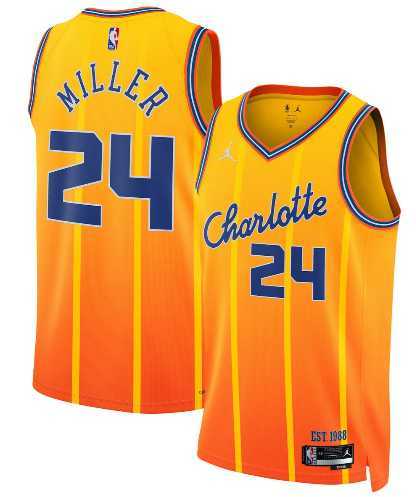 Mens Charlotte Hornets #24 Brandon Miller Gold 2025-26 City Edition Swingman Stitched Jersey Dzhi