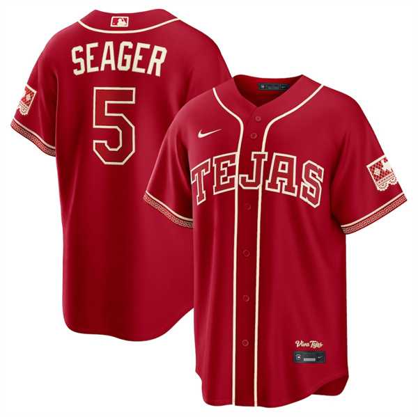 Mens Texas Rangers #5 Corey Seager Red 2026 City Connect Stadium Stitched Jersey Dzhi