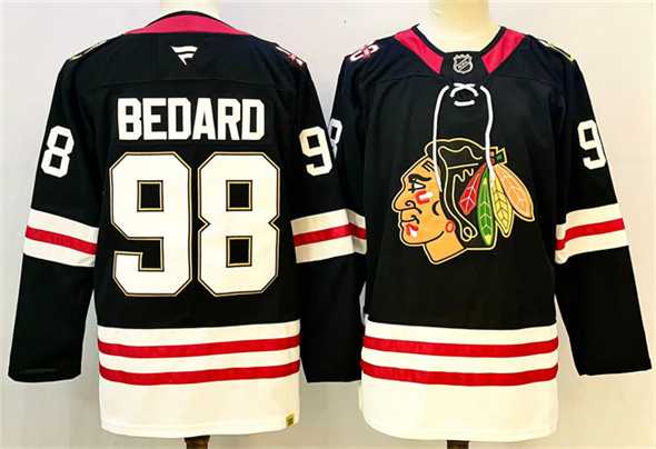 Mens Chicago Blackhawks #98 Connor Bedard Black Stitched Hockey Jersey