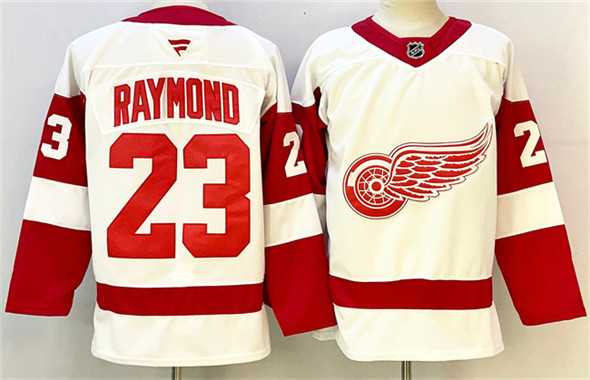 Mens Detroit Red Wings #23 Lucas Raymond White 2024-25 Stitched Jersey