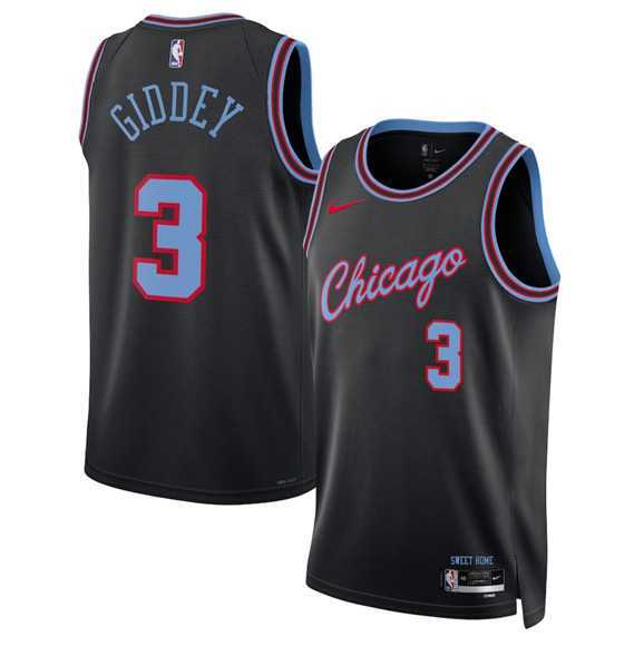 Mens Chicago Bulls #3 Josh Giddey Black 2025-26 City Edition Swingman Stitched Jersey Dzhi