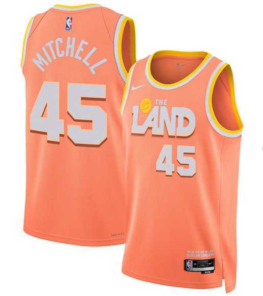 Mens Cleveland Cavaliers #45 Donovan Mitchell Orange 2025-26 City Edition Swingman Stitched Jersey Dzhi