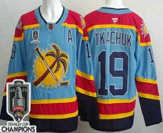 Mens Florida Panthers #19 Matthew Tkachuk Blue 2025 Stanley Cup Champions Authentic Jersey
