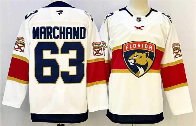 Mens Florida Panthers #63 Brad Marchand White 2024-25 Home Stitched Hockey Jersey