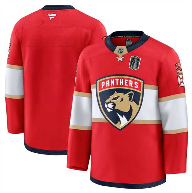 Mens Florida Panthers Blank Red 2025 Stanley Cup Final Patch Stitched Hockey Jersey