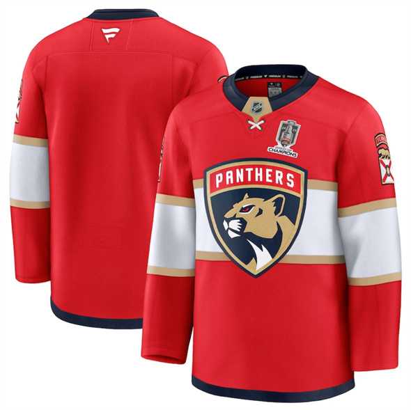 Mens Florida Panthers Blank Red Home 2025 Stanley Cup Champions Patch Stitched Jersey