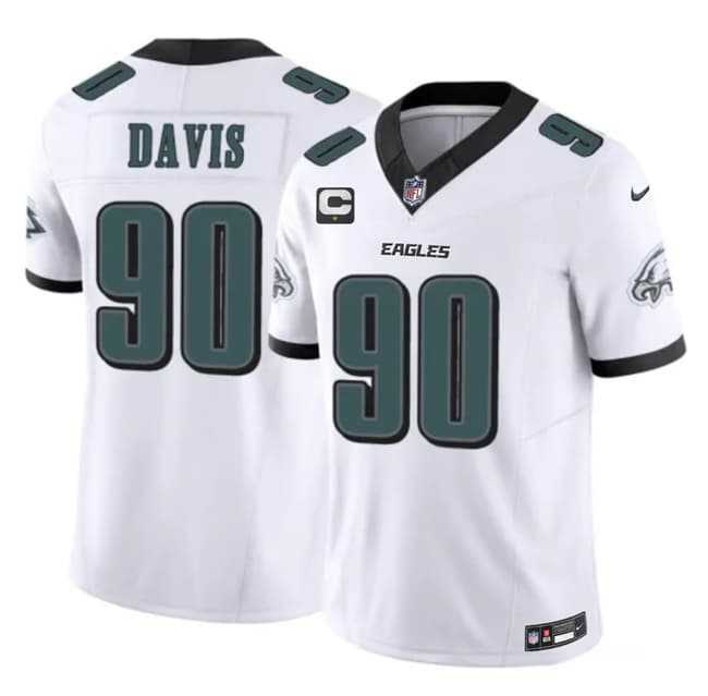 Mens Philadelphia Eagles #90 Jordan Davis White 2026 F.U.S.E. 1-Star C Patch Vapor Untouchable Limited Stitched Jersey Dzhi