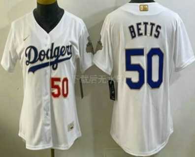 Womens Los Angeles Dodgers #50 Mookie Betts White 2026 Gold Collection Stadium Jersey->mlb womens jerseys->MLB Jersey