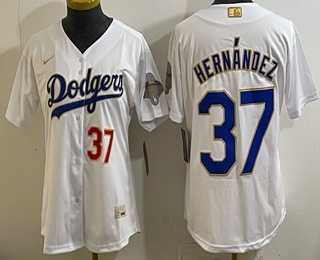 Womens Los Angeles Dodgers #37 Teoscar Hernandez White 2026 Gold Collection Stadium Jersey->mlb womens jerseys->MLB Jersey