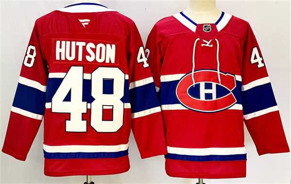 Mens Montreal Canadiens #48 Lane Hutson Red 2024-25 Stitched Jersey