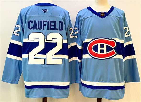 Mens Montreal Canadiens #22 Cole Caufield Blue 2024-25 Reverse Retro Stitched Jersey