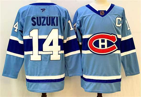 Mens Montreal Canadiens #14 Nick Suzuki Blue 2023-24 Reverse Retro Stitched Jersey