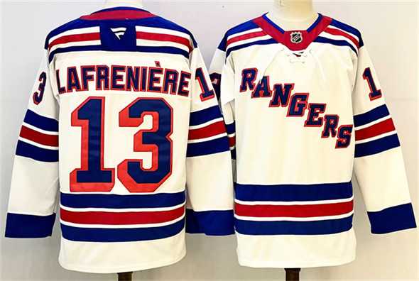 Mens New York Rangers #13 Alexis Lafreniere White 2024-25 Away Stitched Hockey Jersey
