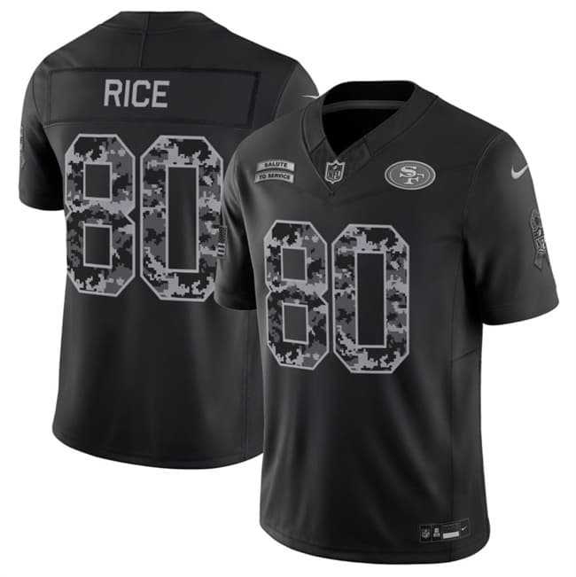 Mens San Francisco 49ers #80 Jerry Rice Black 2026 F.U.S.E. Salute to Service Limited Stitched Jersey
