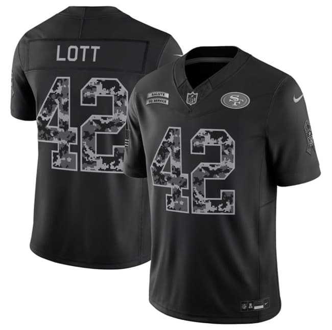 Mens San Francisco 49ers #42 Ronnie Lott Black 2026 F.U.S.E. Salute to Service Limited Stitched Jersey
