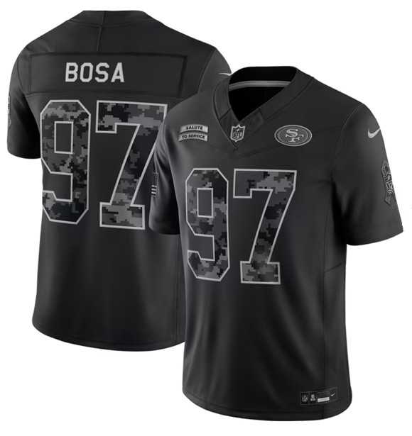 Mens San Francisco 49ers #97 Nick Bosa Black 2026 F.U.S.E. Salute to Service Limited Stitched Jersey