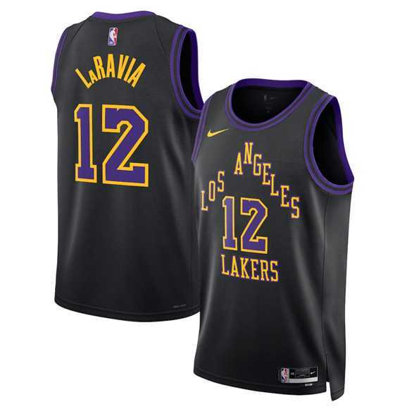 Mens Los Angeles Lakers #12 Jake LaRavia Black 2025-26 City Edition Stitched Jersey Dzhi