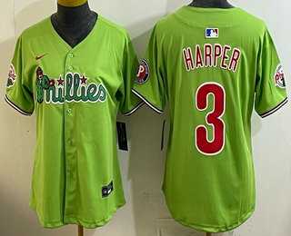 Womens Philadelphia Phillies #3 Bryce Harper Light Green Fashion Cool Base Jersey->mlb womens jerseys->MLB Jersey