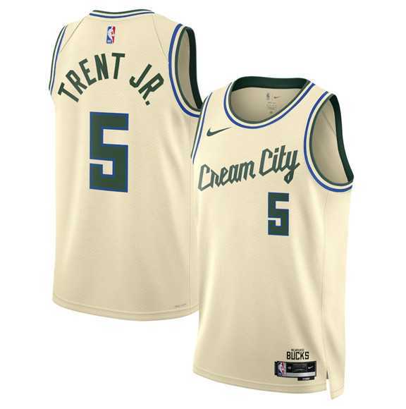 Mens Milwaukee Bucks #5 Gary Trent Jr. Cream 2025-26 City Edition Swingman Stitched Jersey Dzhi